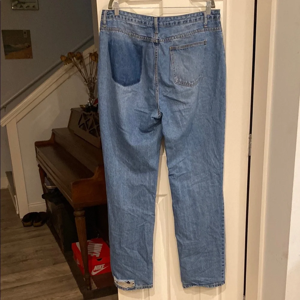 Fashion Nova Blue Distressed Wide Leg Jeans - Picture 10 of 14